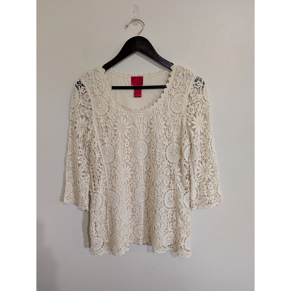 V Cristina Size M Lined Ivory Crochet Lace Top Boho Festival Romantic Feminine